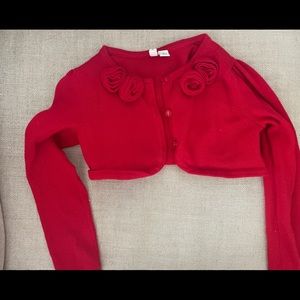 Janie and Jack Cropped Red Cardigan Sweater with Flower Details - Size 6